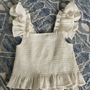 white preppy ruffle shirt